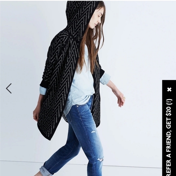 MADEWELL Hooded Herringbone Cardigan Sweater in Black, sz XS - Picture 3 of 16